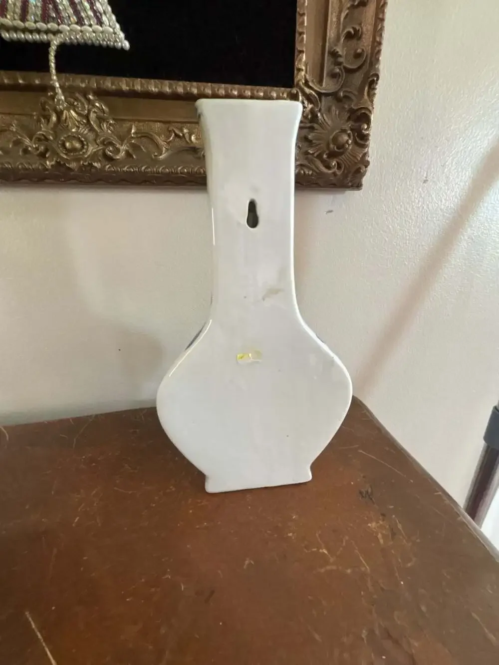 Vintage Blue and White Porcelain Chinoiserie Floral Wall Pocket Vase